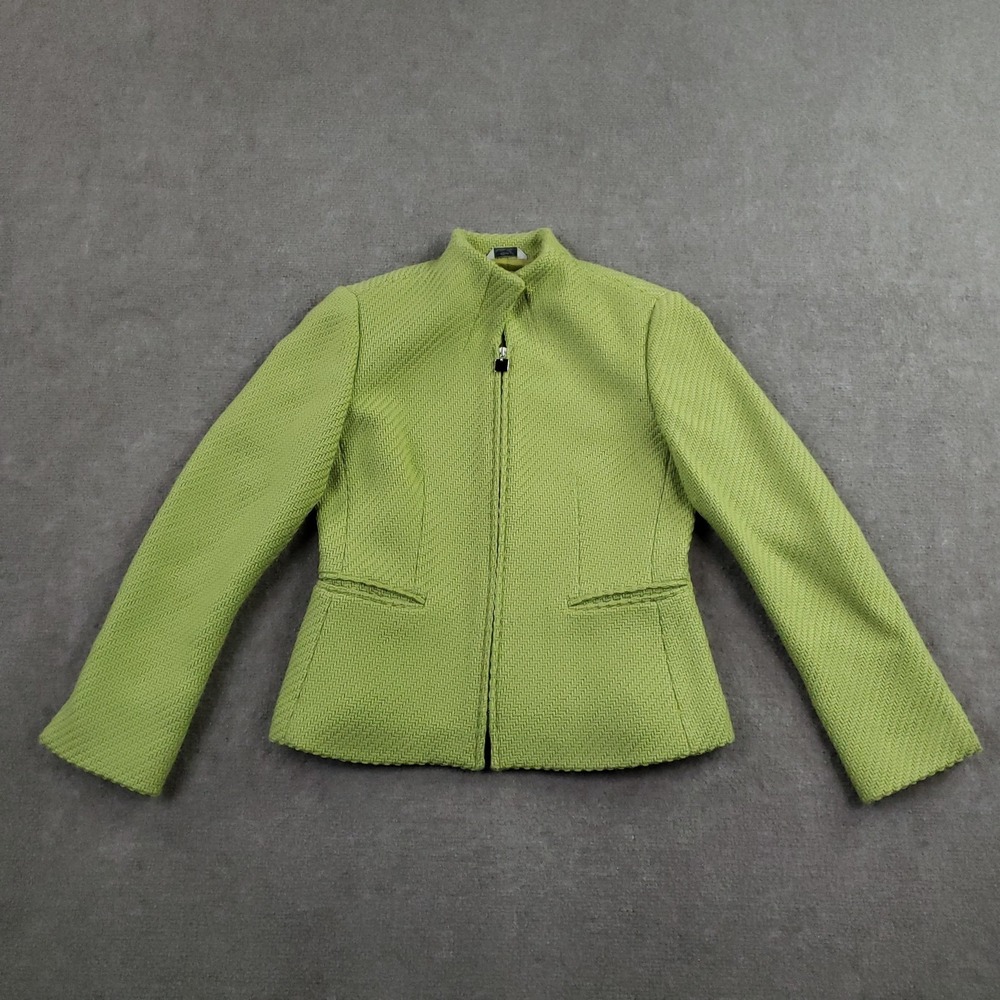 Vintage Talbots Collection Jacket Womens 4 Petite Green Wool Full‎ Zip Woven